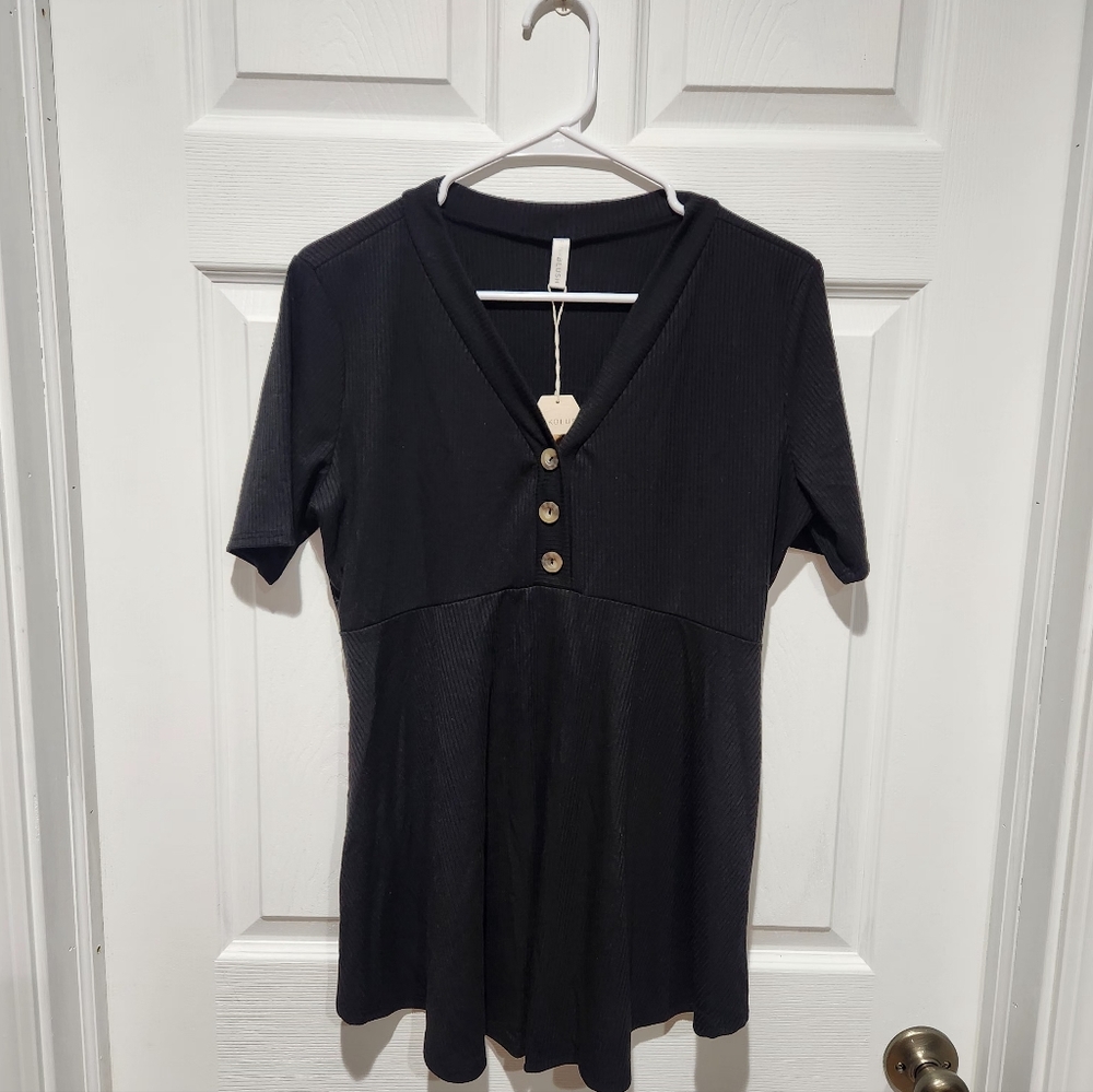 Pinkblush Black Button-Down Maternity V-Neck Top